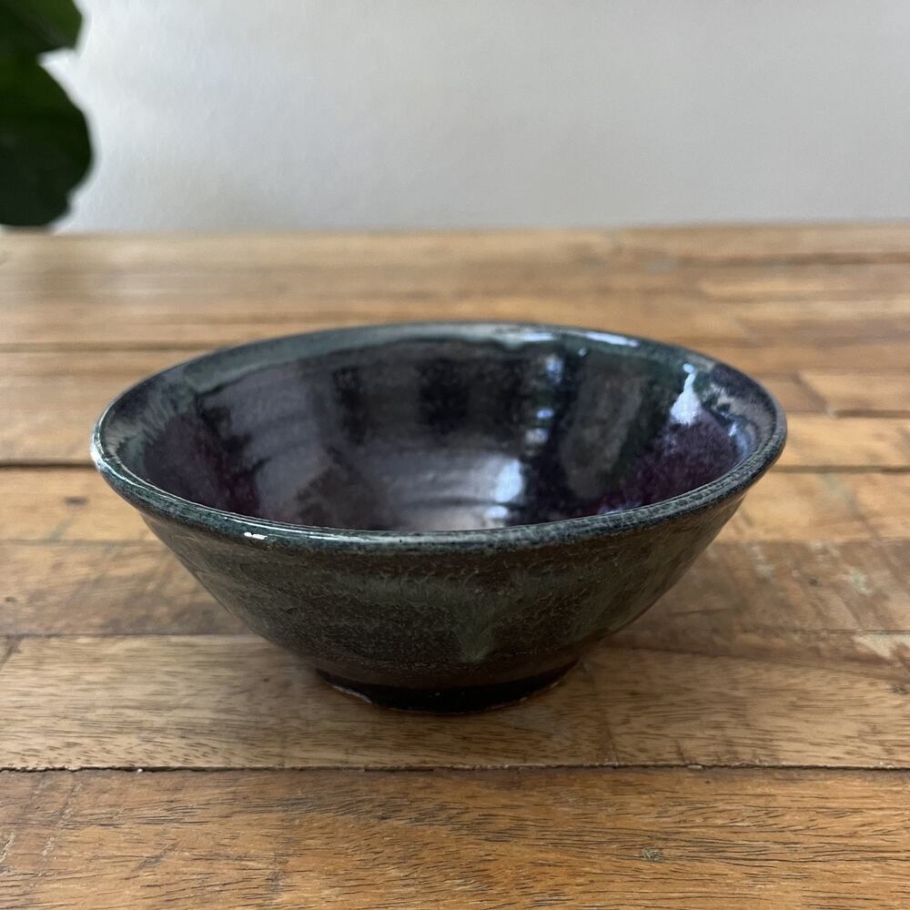 Art Studio Pottery Stoneware Bowl 5.5" Dark Blue Tones Salt Glaze